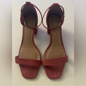AREZZO Red Block Heel Sandals with Ankle Strap
